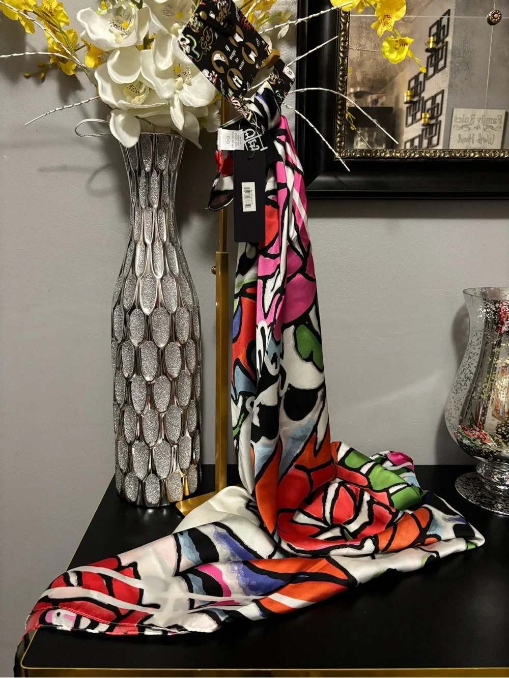 Ed Hardy Vibrant Multicolor Skull Print Scarf